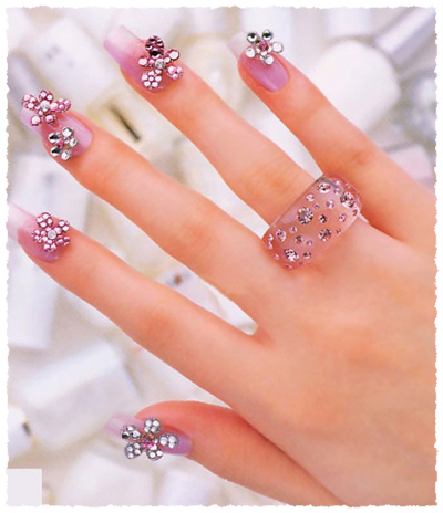 flower design rhinestone nail art with ring rhinestone nail designs 